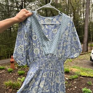 Nostalgia Blue Puff Sleeve Midi Sundress